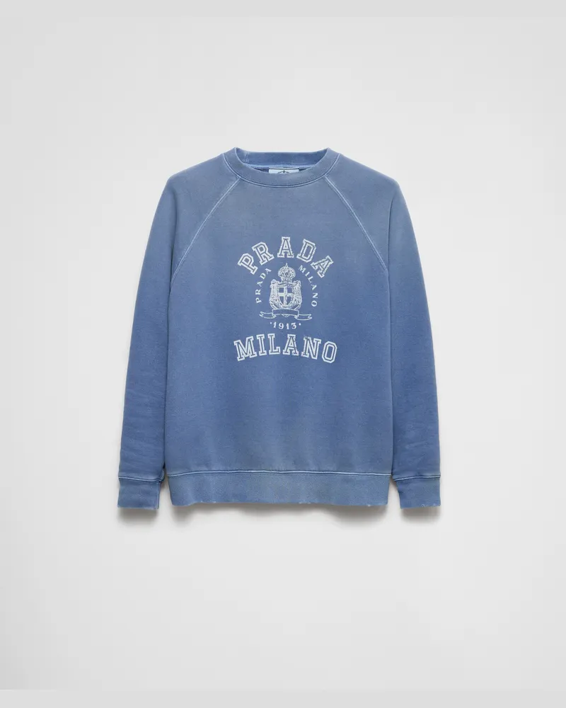 Prada Sweatshirt aus Baumwolle mit Rundhalsausschnitt Kornblumenblau