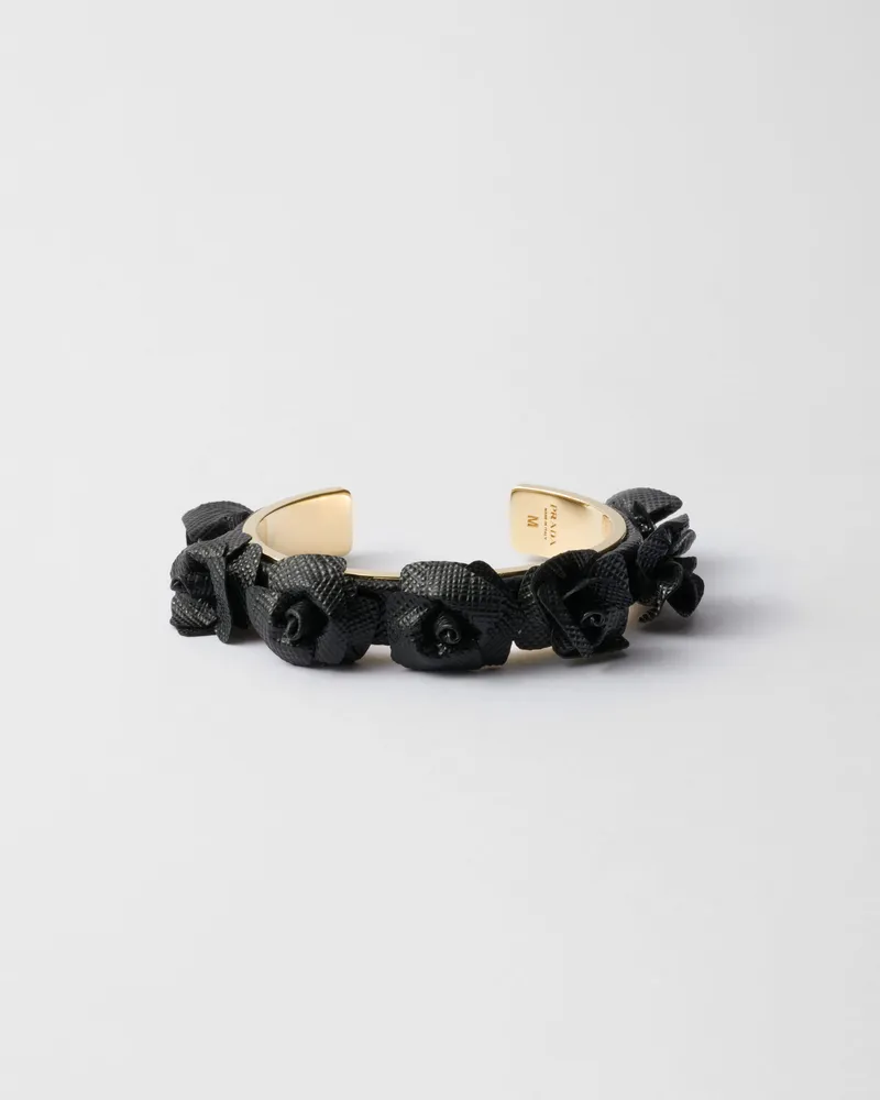 Prada Armband aus Saffiano-Leder und Metall Schwarz