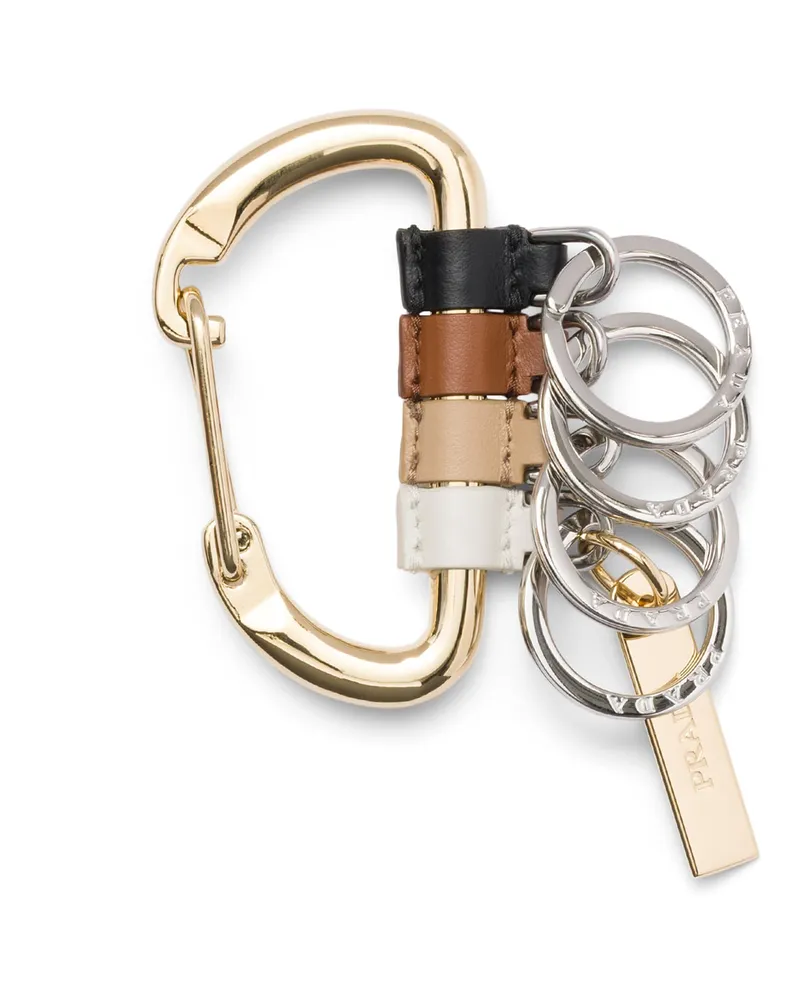 Prada Schlüsselanhänger Aus Leder Und Metall, Damen, Schwarz/cognac Schwarz