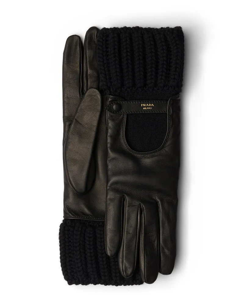 Prada Handschuhe Aus Nappa-leder Und Strick, Damen, Schwarz, Größe 8,5 Schwarz
