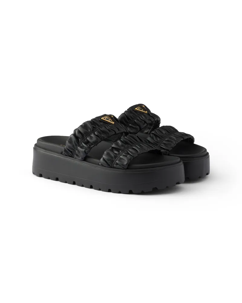 Prada Pantoletten Aus Matelassé-nappaleder Mit Plateausohle, Damen, Schwarz, Größe Schwarz