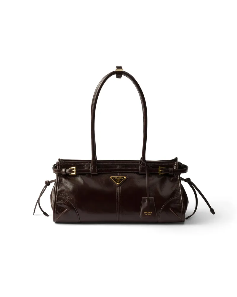Prada Bonnie Mittelgroße Tasche Aus Leder, Damen, Dunkelbraun Dunkelbraun