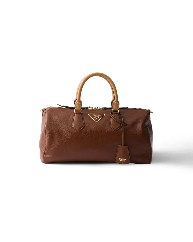 Prada Große Henkeltasche Aus Leder, Damen, Palisander Palisander