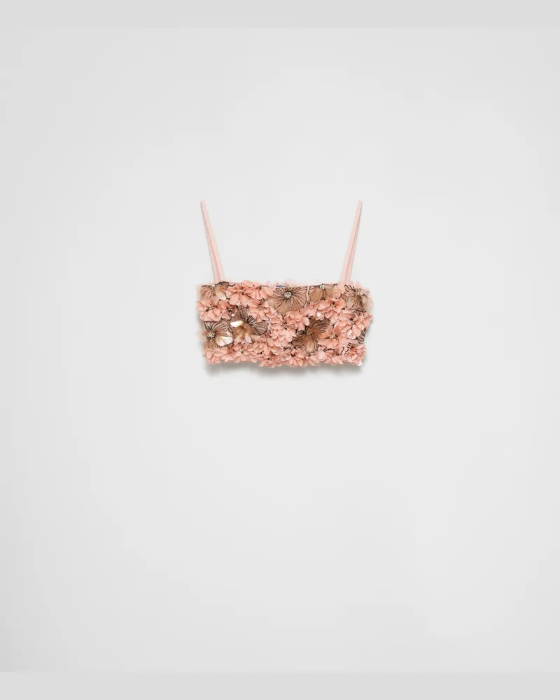 Prada Besticktes Top aus Organza Pfirsich