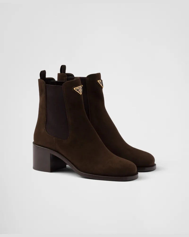 Prada Stiefeletten aus Wildleder Dunkelbraun