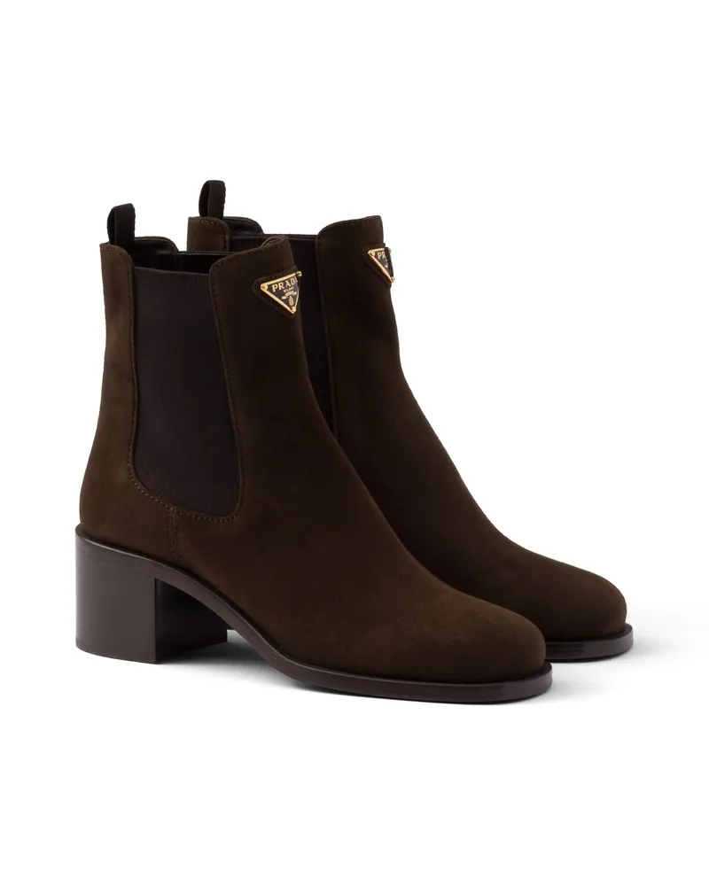 Prada Stiefeletten Aus Wildleder, Damen, Dunkelbraun, Größe Dunkelbraun