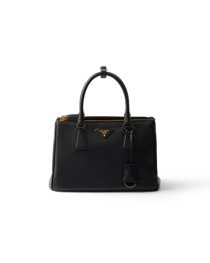 Prada Mittelgroße  Galleria Tasche Aus Leder, Damen, Schwarz Schwarz