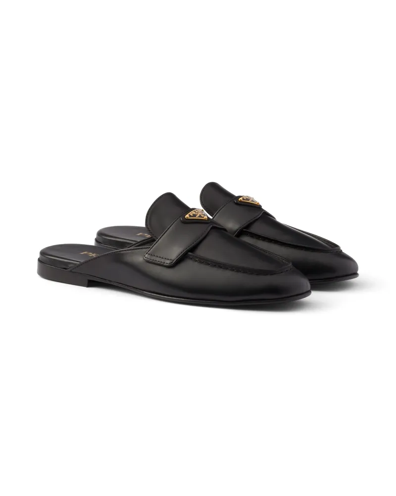 Prada Slipper Aus Leder, Damen, Schwarz, Größe Schwarz