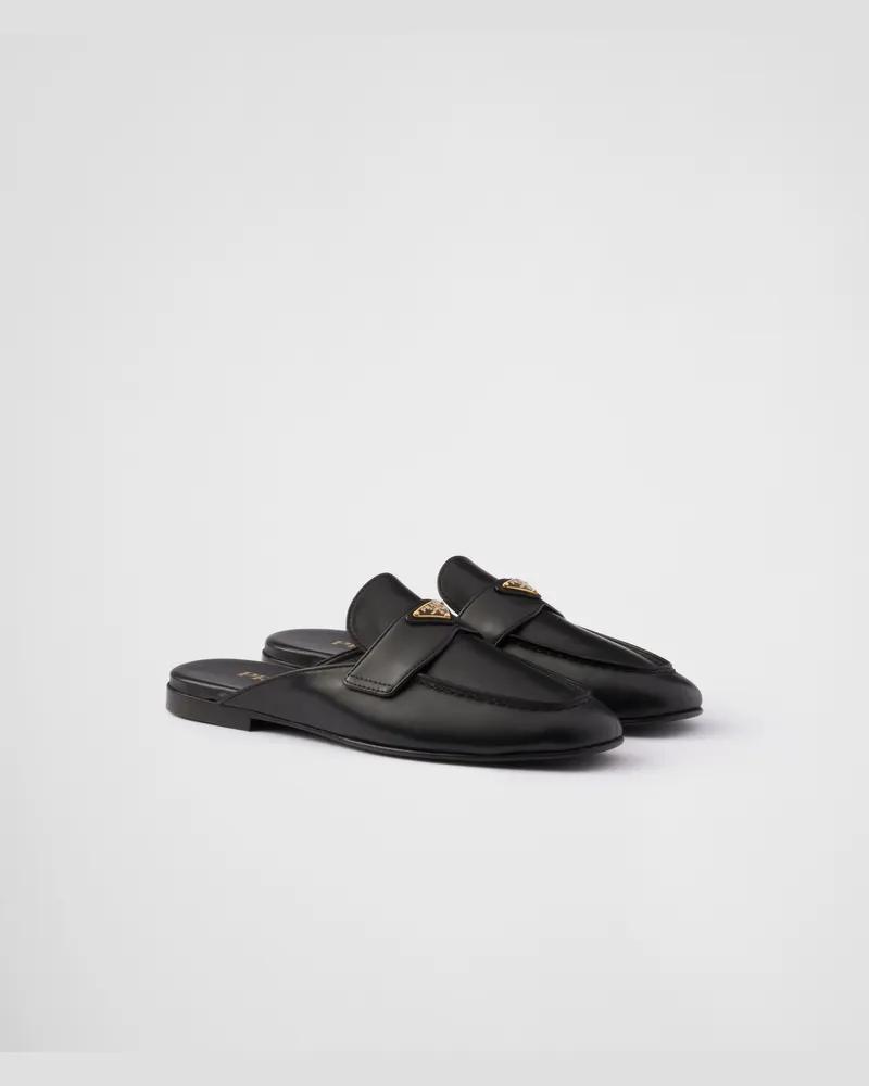 Prada Slipper Aus Leder, Damen, Schwarz, Größe Schwarz
