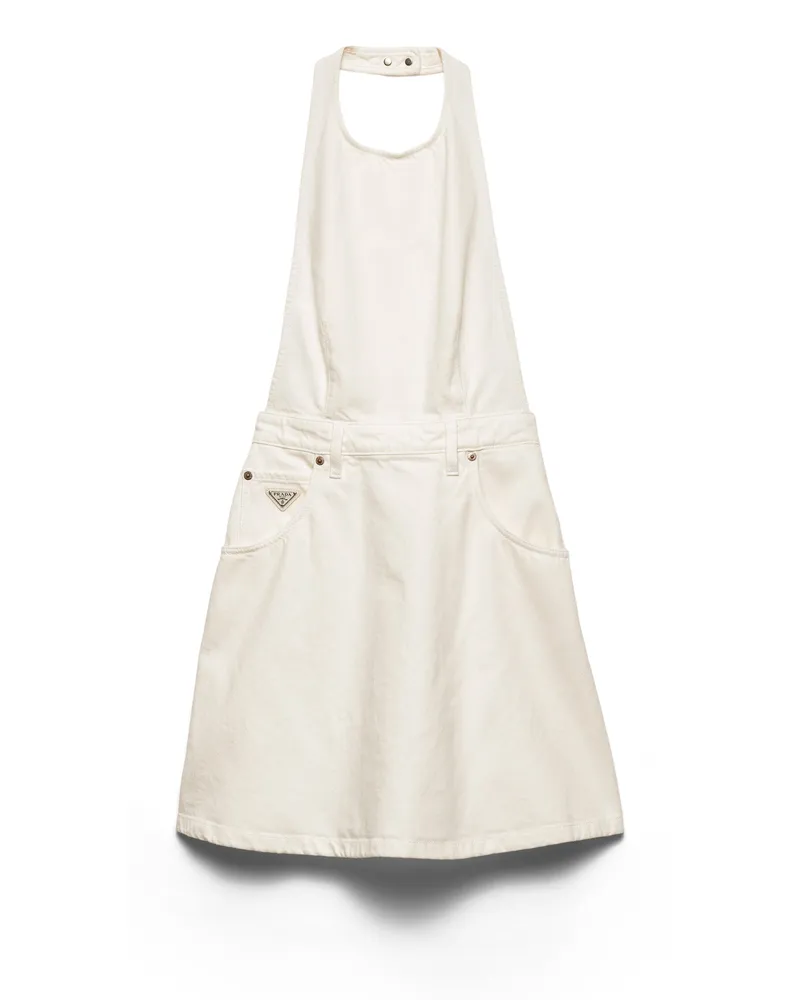 Prada Minikleid Aus Denim, Damen, Weiss, Größe Weiss
