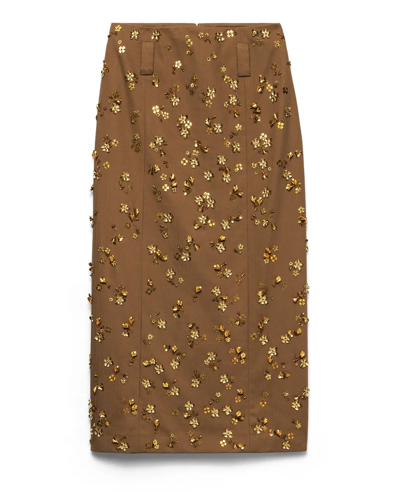 Prada Bestickter Midirock Mit Zickzackmuster, Damen, Korkbeige, Größe Korkbeige