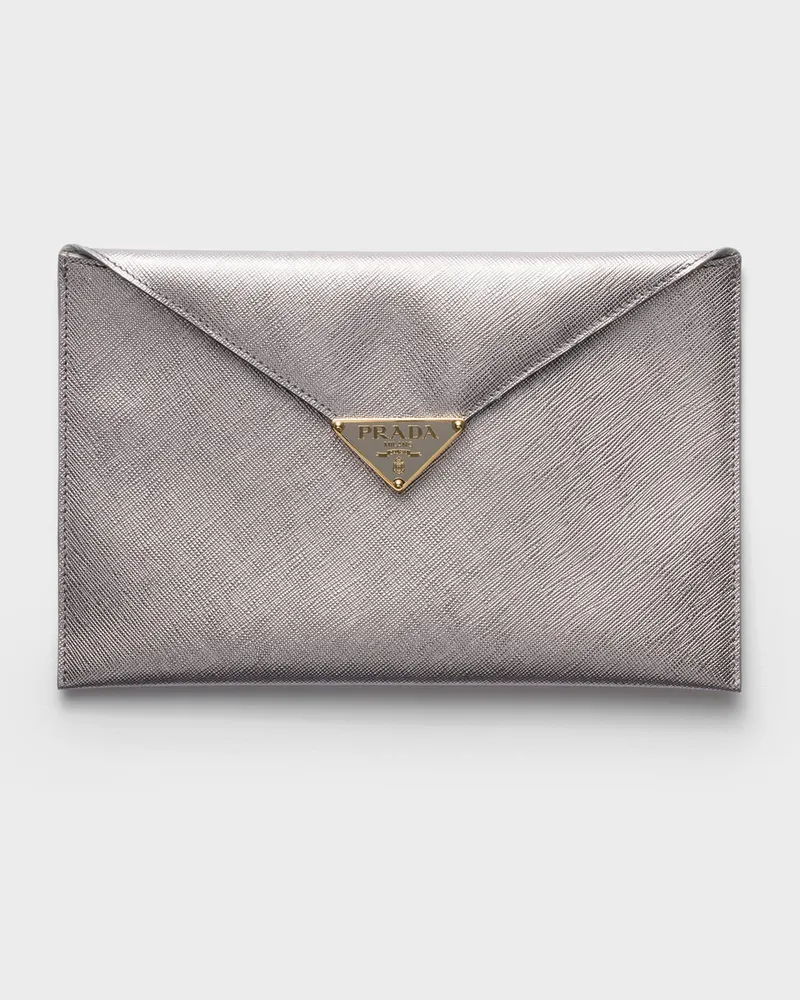 Prada Envelope-Clutch aus Saffiano-Leder Chrom