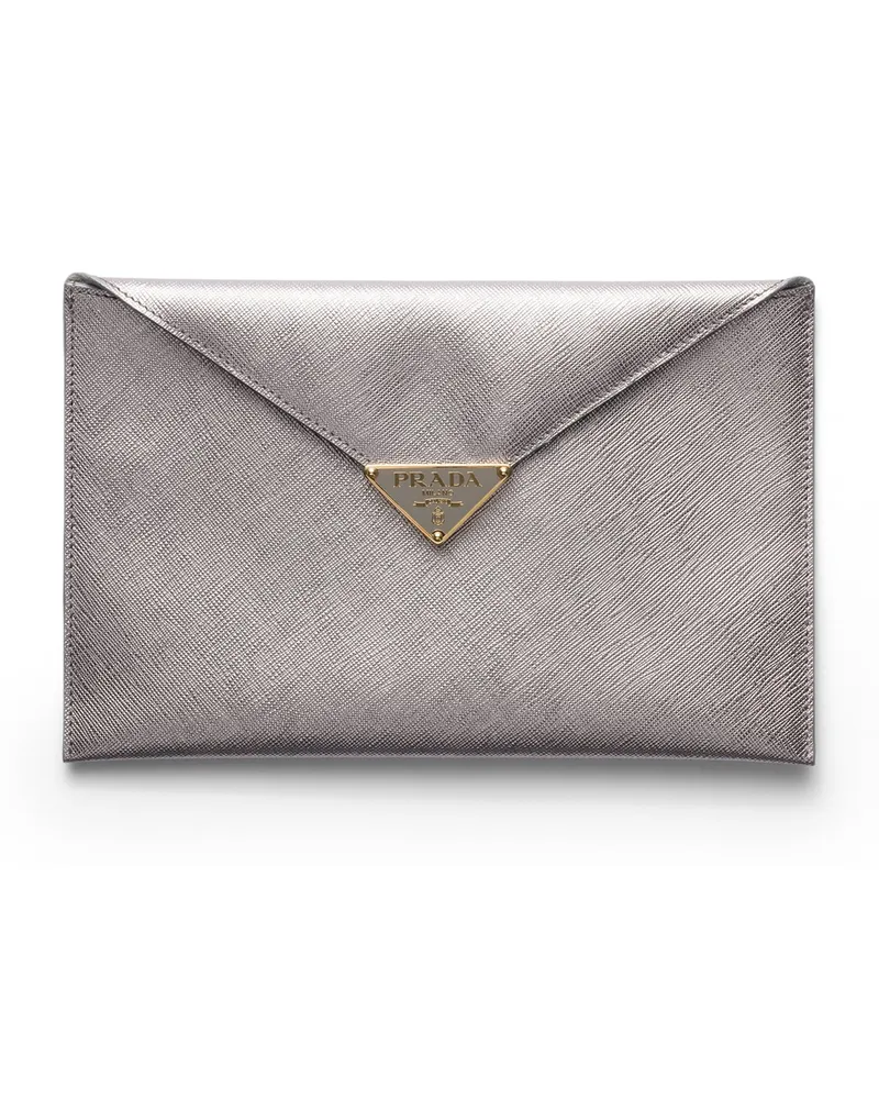 Prada Envelope-clutch Aus Saffiano-leder, Damen, Chrom Chrom