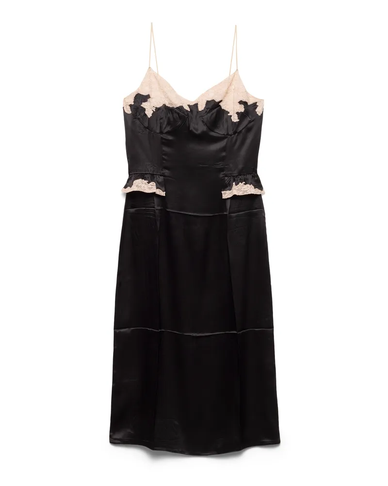 Prada Kleid Aus Seide Und Spitze, Damen, Schwarz, Größe Schwarz