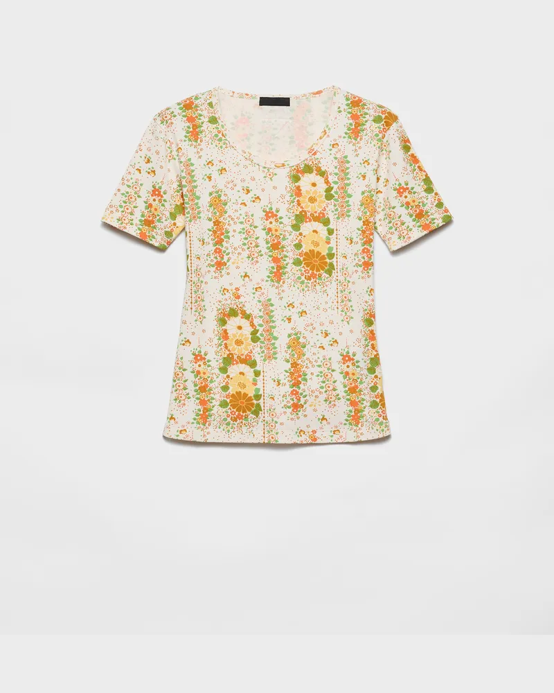 Prada T-Shirt aus Baumwolle mit Blumenprint Orange
