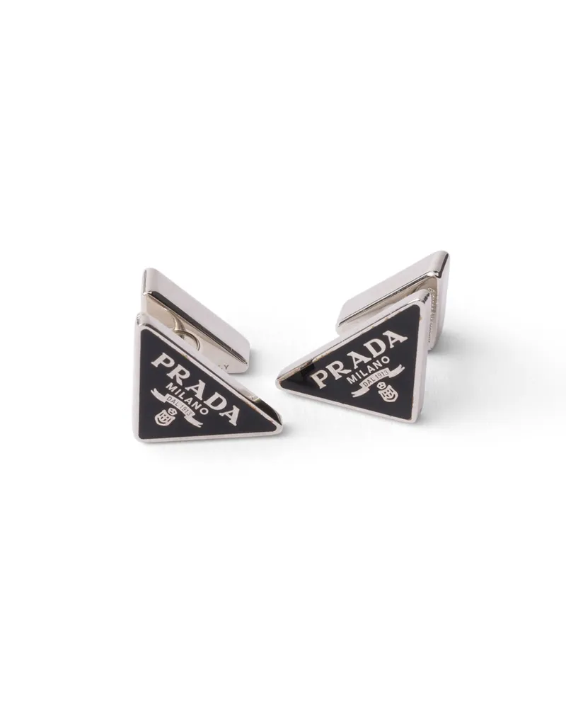 Prada Emailierte Metallohrringe, Damen, Stahl/schwarz Stahl