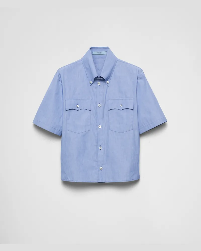 Prada Hemd aus Fil-à-fil-Baumwolle Saphirblau