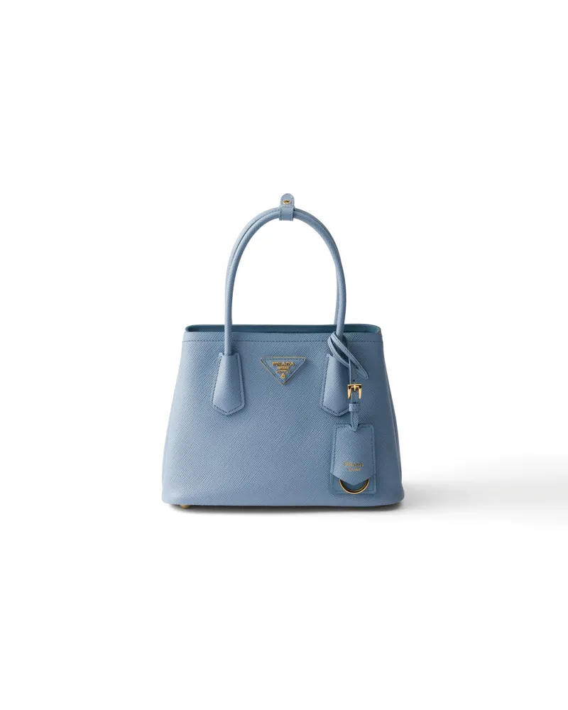 Prada Kleine  Double Tasche Aus Saffiano-leder, Damen, Astralblau Astralblau