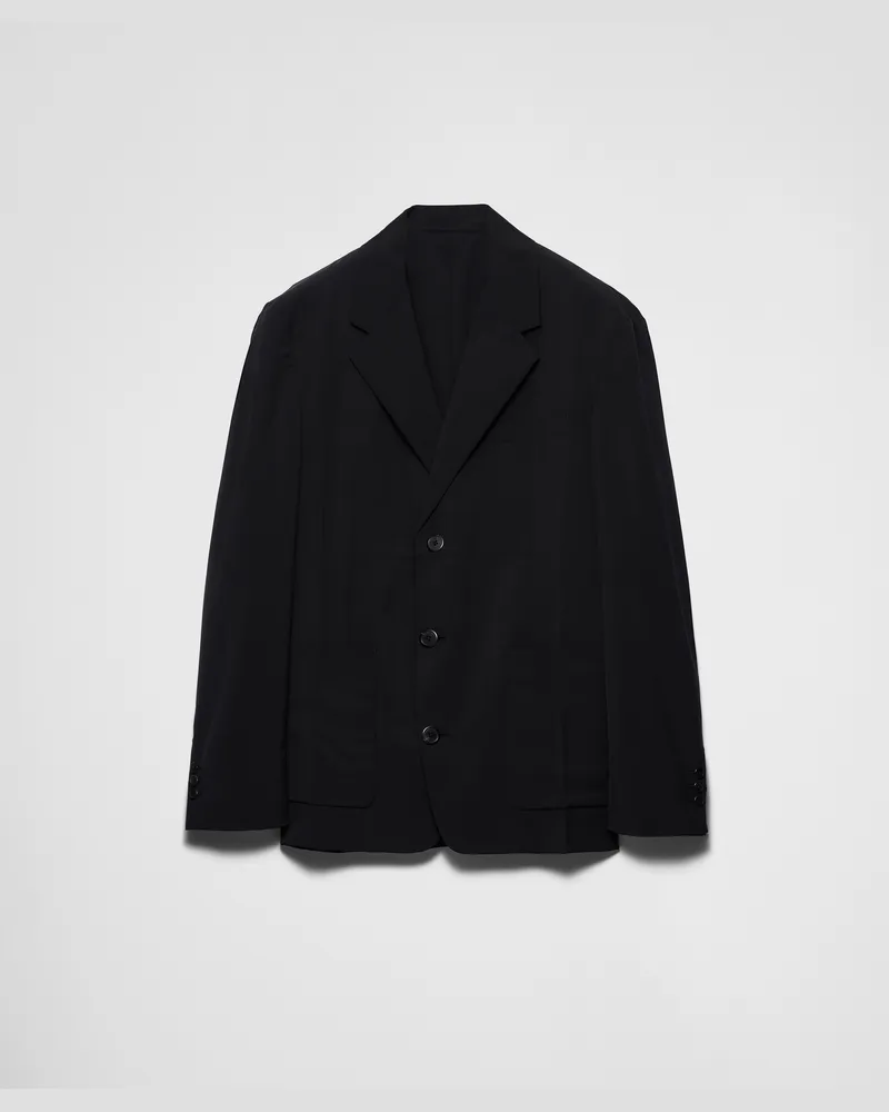 Prada Einreihige Jacke aus Wollgemisch Schwarz