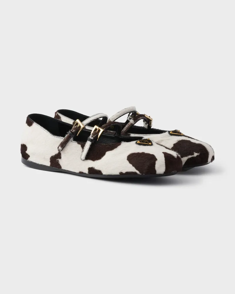 Prada Ballerinas aus bedrucktem Leder Weiß