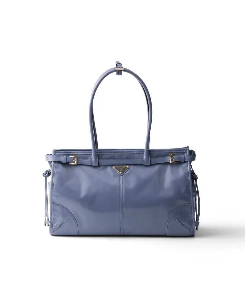 Prada Bonnie Große Handtasche Aus Leder, Damen, Aviation-blau Aviation-blau