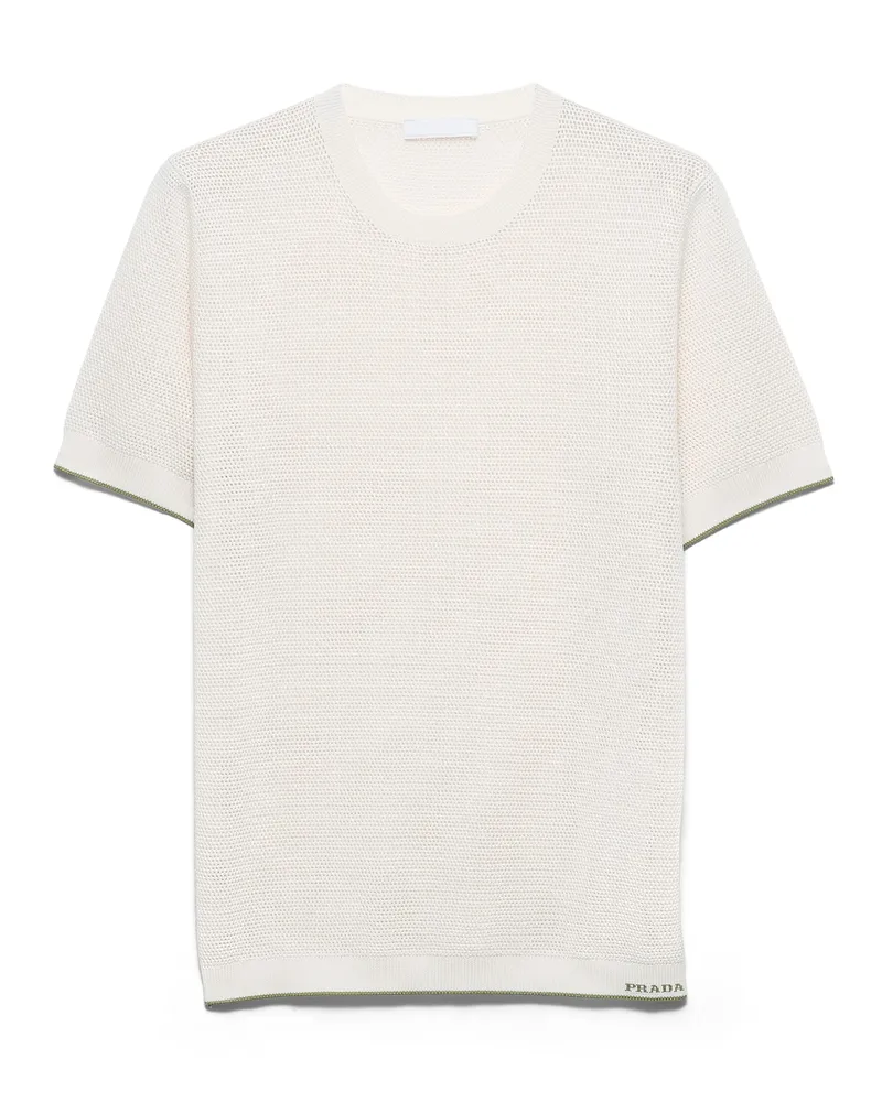 Prada Rundhalspullover Aus Seide Und Baumwolle, Herren, Weiss, Größe Weiss