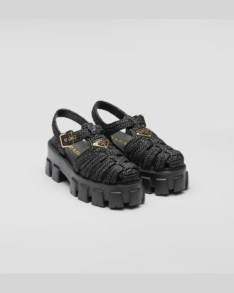 Prada Gehäkelte Monolith Riemchensandalen Schwarz