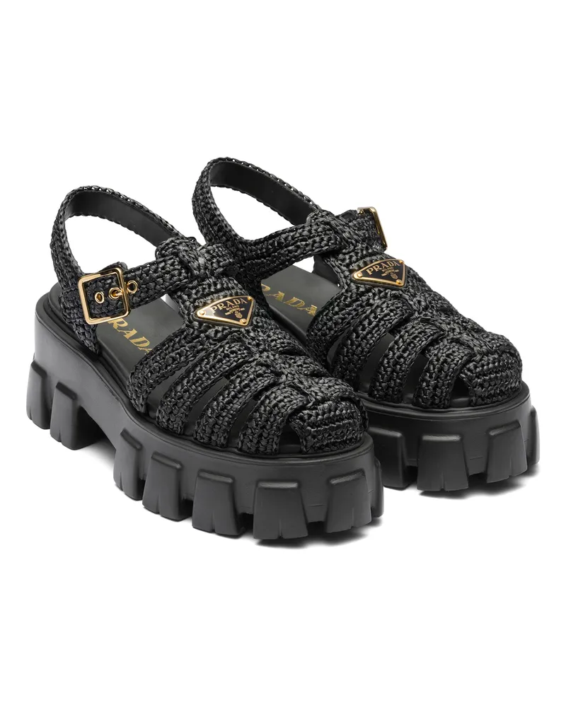 Prada Gehäkelte Monolith Riemchensandalen, Damen, Schwarz, Größe Schwarz