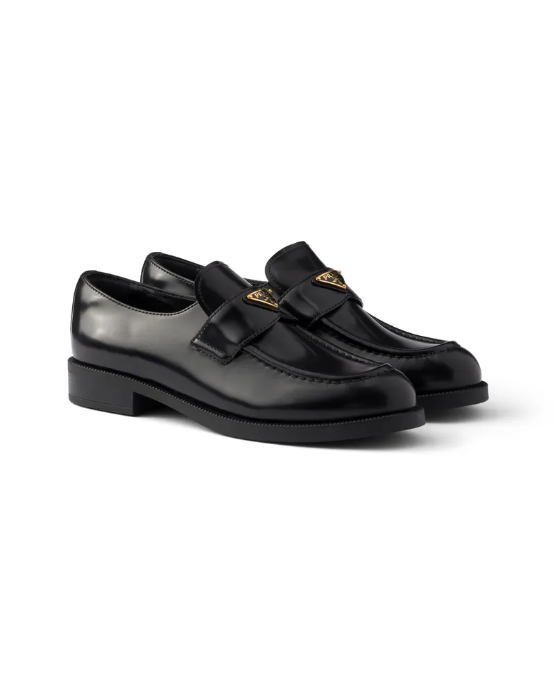 Prada Loafer Aus Gebürstetem Leder, Damen, Schwarz, Größe Schwarz