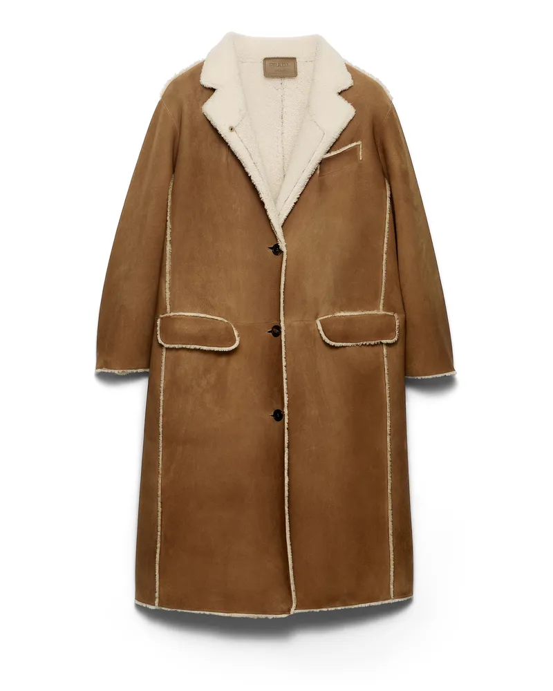 Prada Mantel Aus Lammfell, Damen, Kamel/natur, Größe Kamel