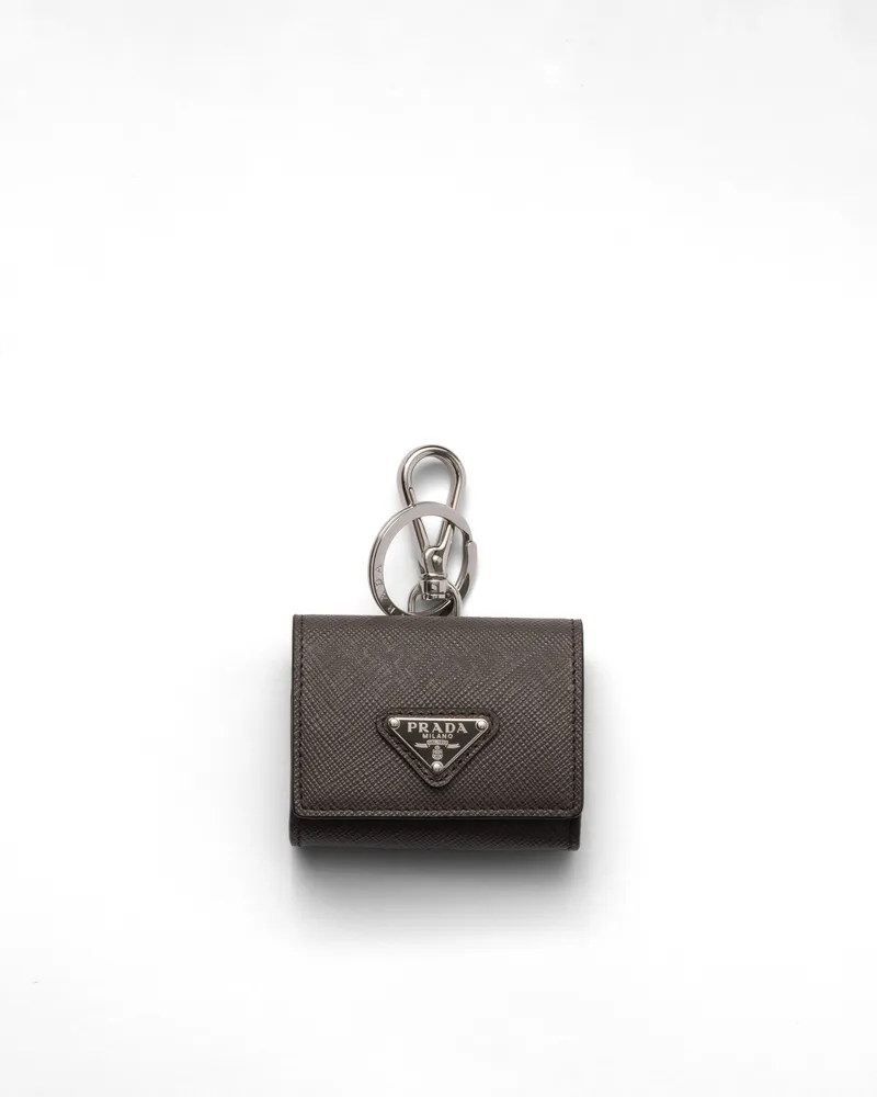 Prada Kopfhörerhülle Aus Saffiano-leder Mit Schlüsselanhänger, Herren, Rauchgrau Rauchgrau