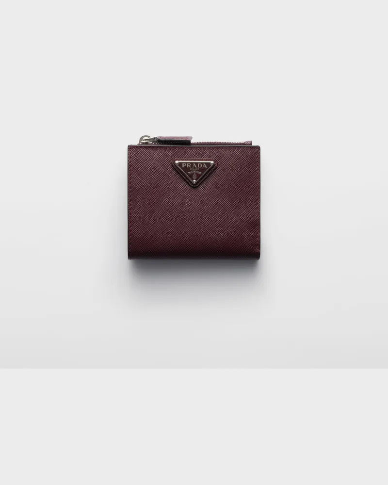 Prada Kleine Geldbörse aus Saffiano-Leder Burgunderrot