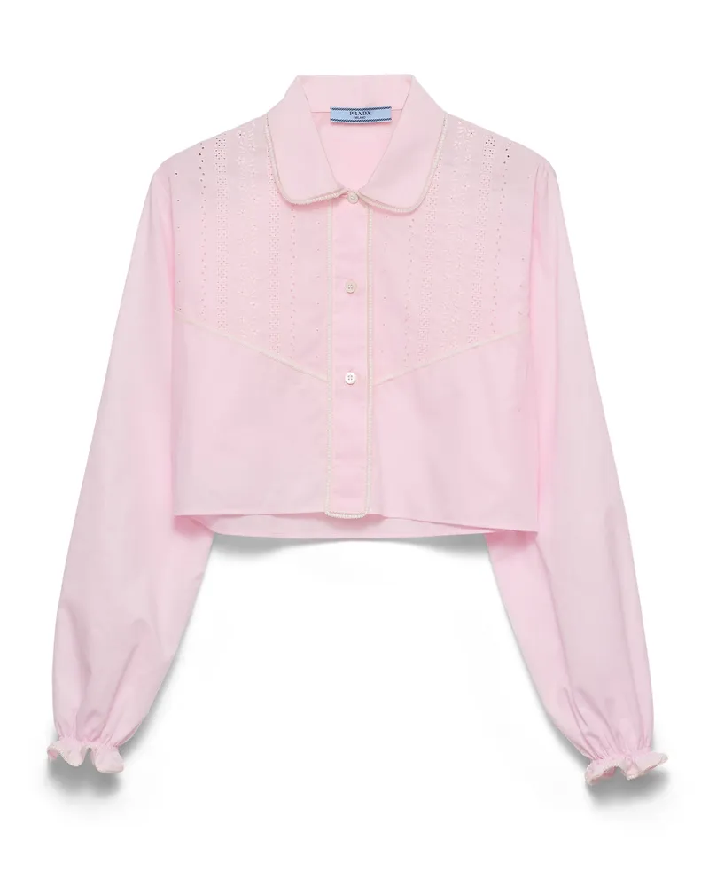 Prada Kurzes Hemd Aus Besticktem Batist, Damen, Rosa, Größe Rosa