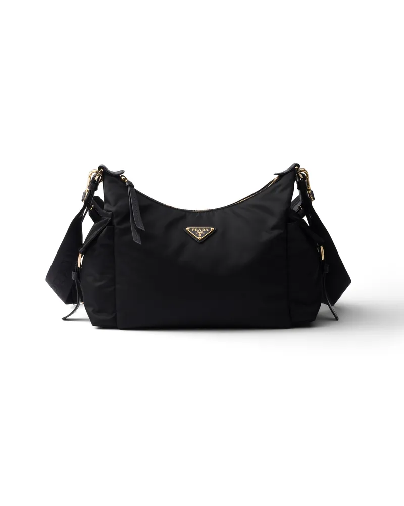 Prada Explore Große Tasche Aus Re-nylon Und Leder, Damen, Schwarz Schwarz