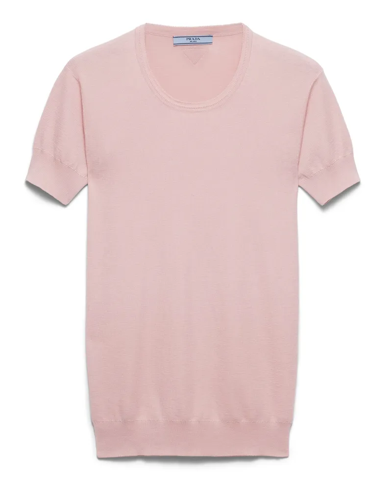 Prada Rundhalspullover Aus Seide Und Baumwolle, Damen, Alabasterrosa, Größe Alabasterrosa