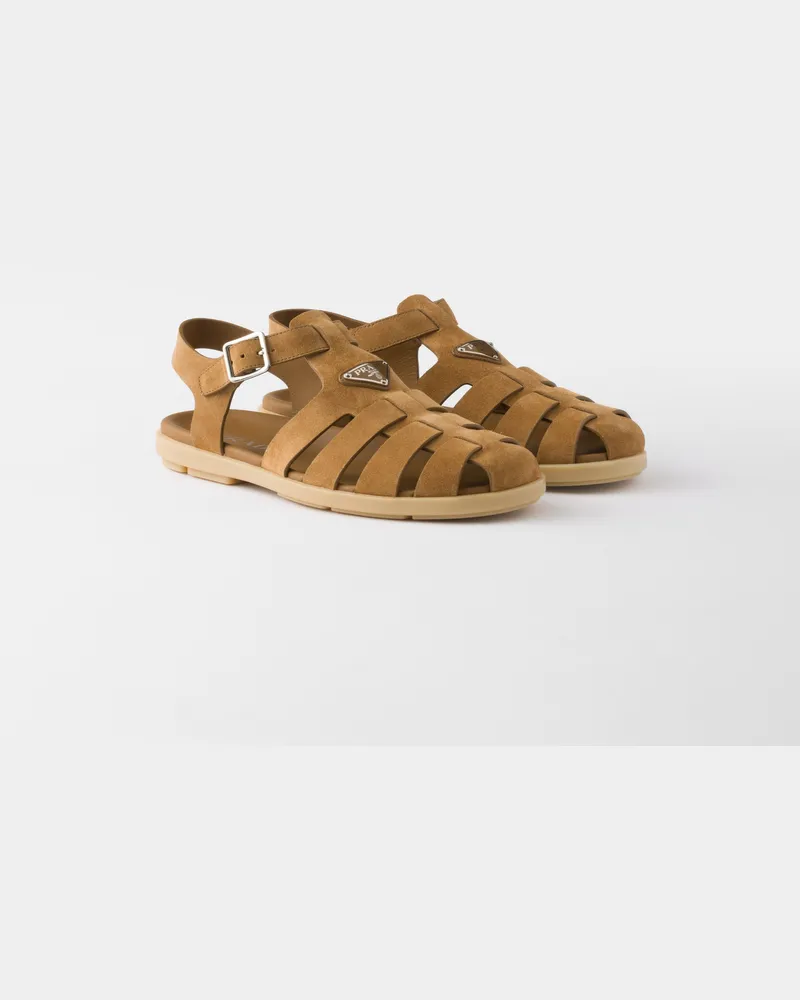 Prada Fischersandalen aus Wildleder Zimt