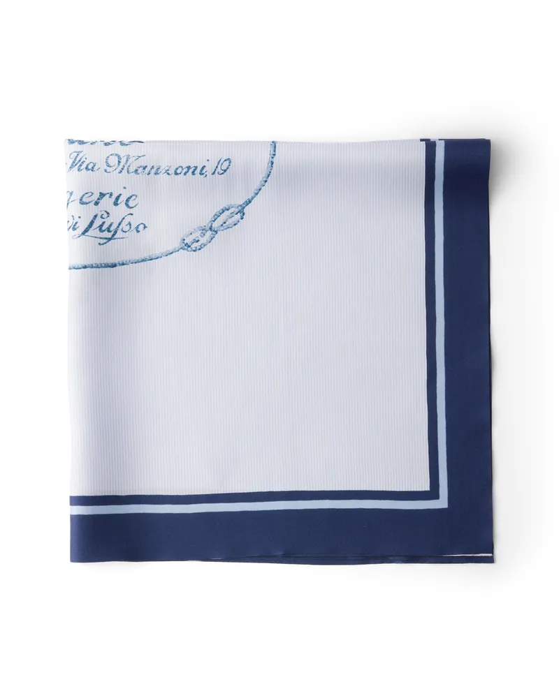 Prada Schal Aus Twill Mit Print, Herren, Blue/sky Blue Blue