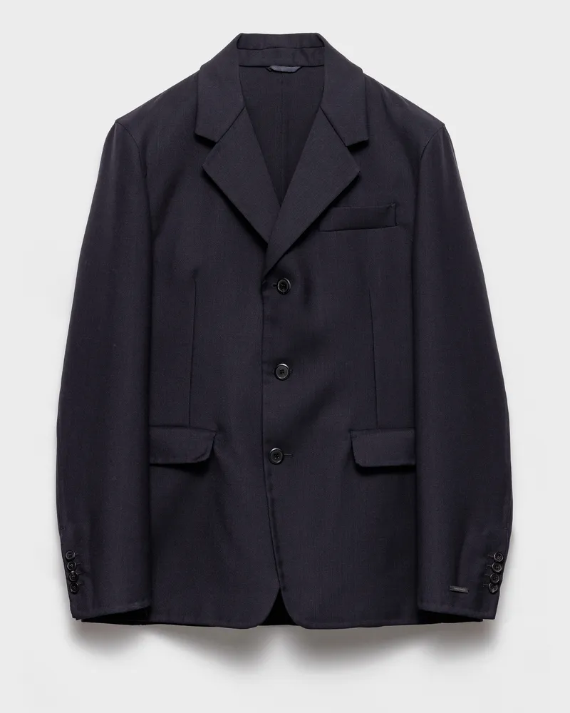 Prada Einreihige Jacke aus Wollgemisch Blau