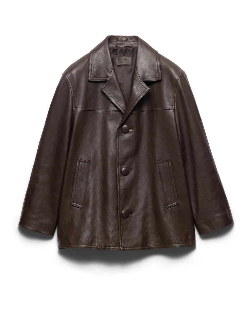 Prada Cabanjacke Aus Nappa-leder, Herren, Kaffeebraun, Größe Kaffeebraun