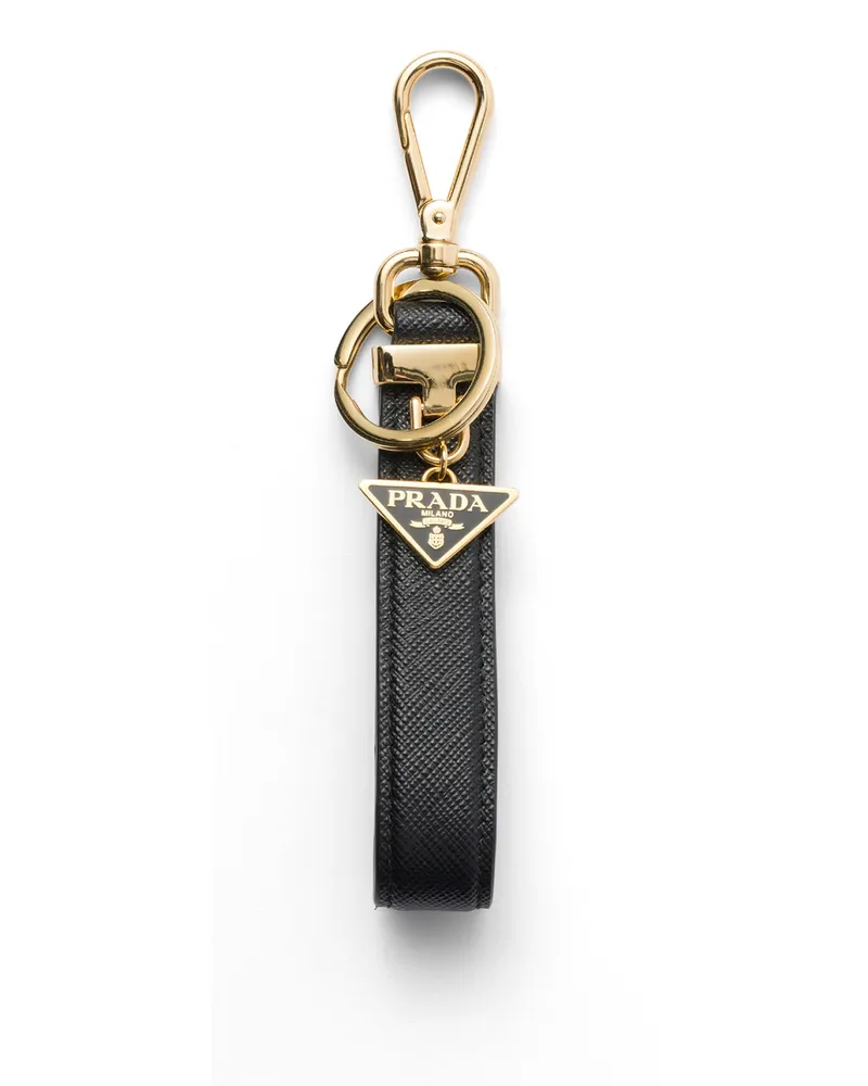 Prada Schlüsselanhänger Aus Saffiano Leder, Damen, Schwarz Schwarz