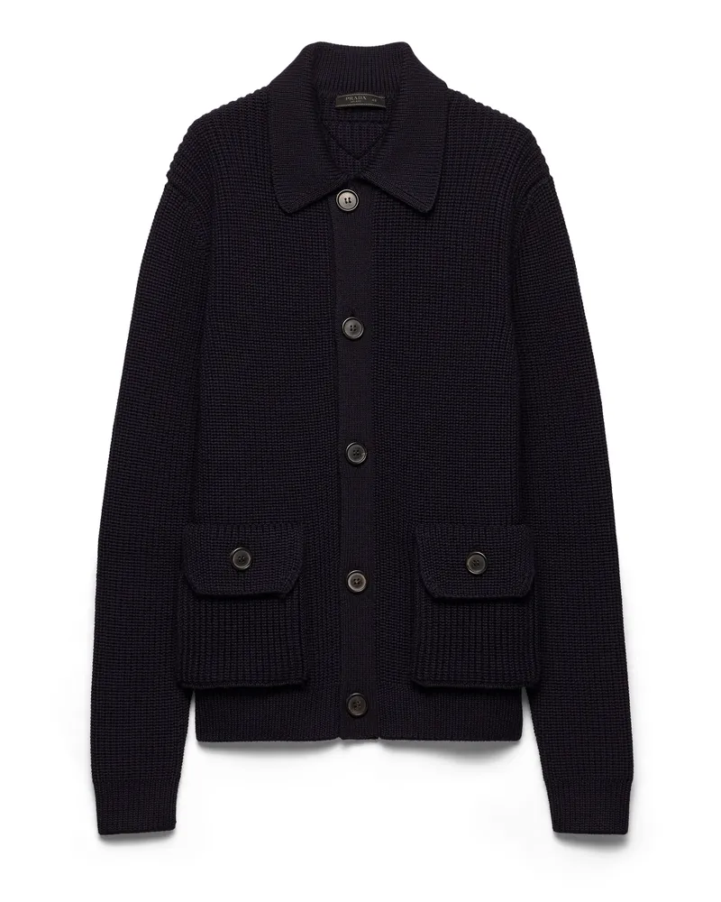 Prada Strickjacke Aus Wolle, Herren, Blau, Größe Blau