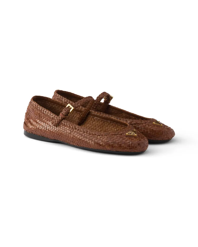Prada Ballerinas Aus Geflochtenem Leder, Damen, Cognac, Größe Cognac