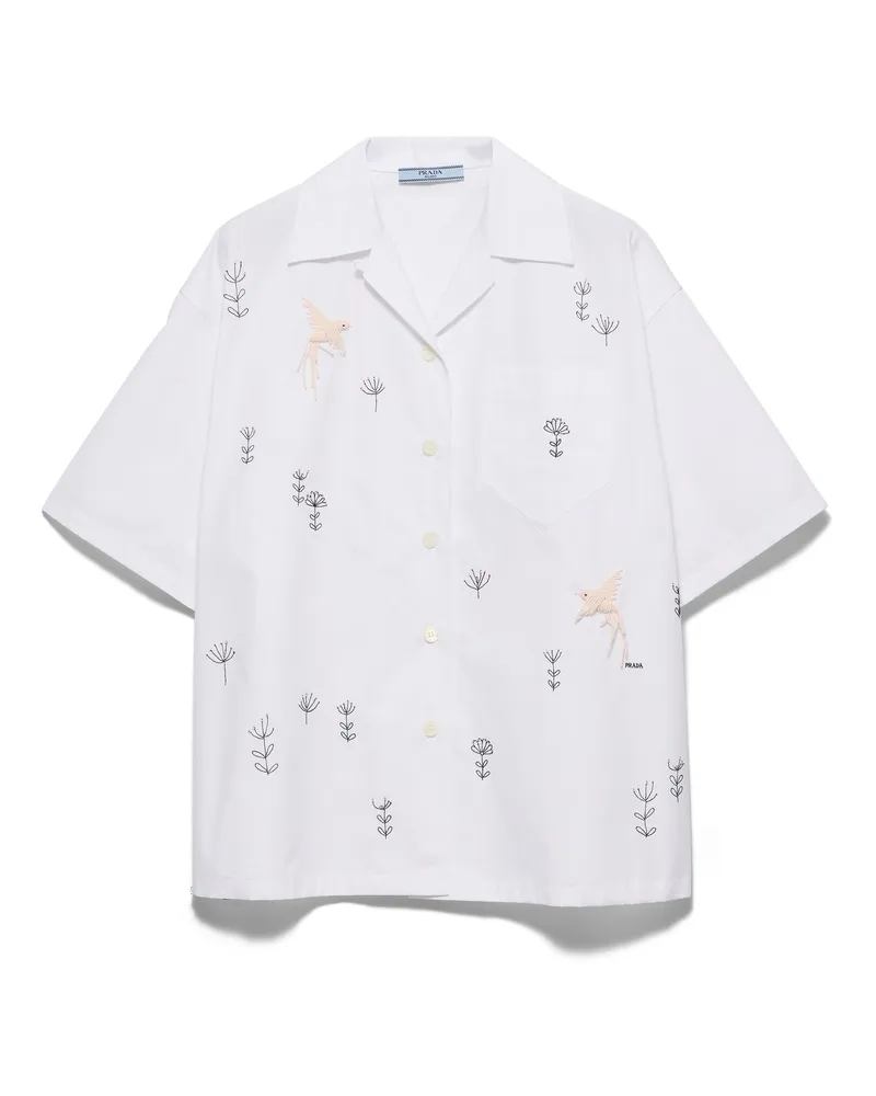 Prada Besticktes Hemd Aus Popeline, Damen, Weiss, Größe Weiss