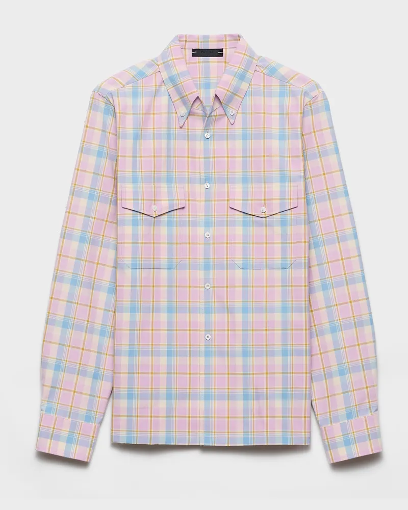 Prada Hemd mit Button-Down-Kragen aus Baumwolle mit Karomuster Alabasterrosa