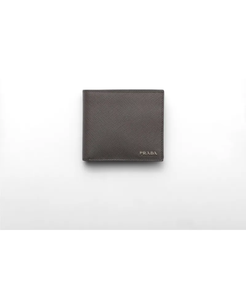Prada Saffiano Leder Brieftasche Mit Münzfach, Herren, Rauchgrau/smaragd Rauchgrau