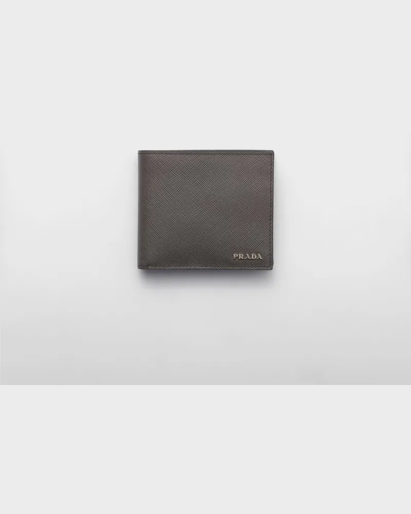 Prada Saffiano Leder Brieftasche mit Münzfach Rauchgrau