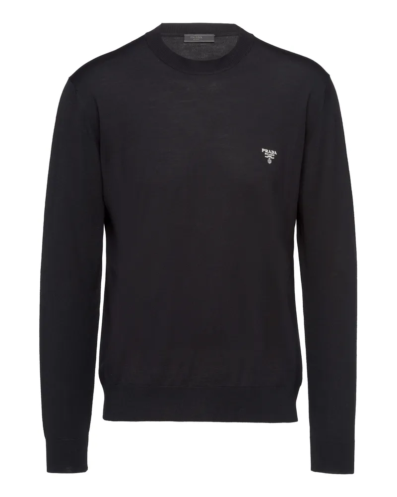 Prada Rundhalspullover Aus Superfeiner Wolle, Herren, Schwarz, Größe Schwarz