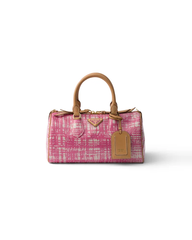 Prada Kleine Henkeltasche Aus Leinenmischgewebe Und Leder, Damen, Begonienrosa Begonienrosa