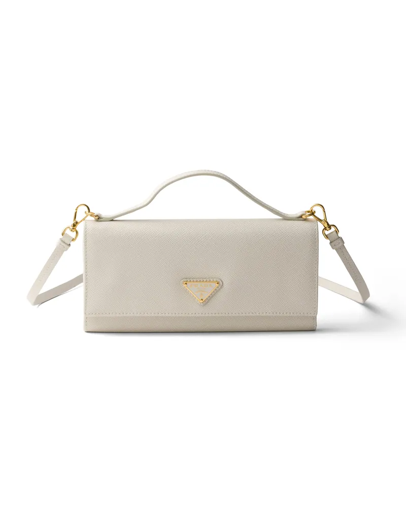Prada Geldbörse Saffiano-leder Mit Schulterriemen, Damen, Kalkweiss Kalkweiss