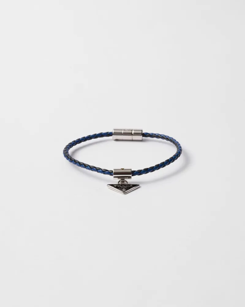 Prada Geflochtenes Armband aus Nappa-Leder Schwarz